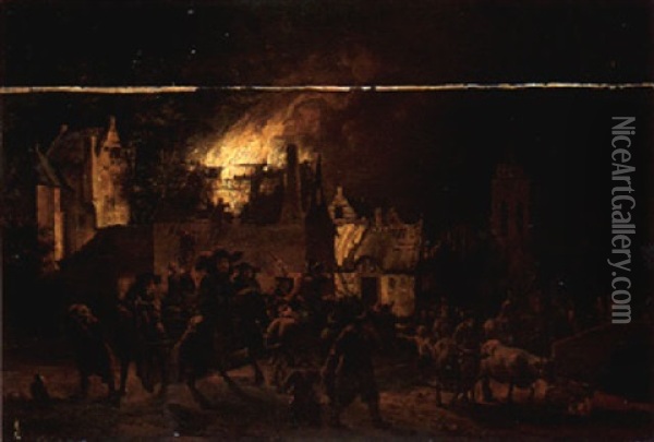A Night Scene With Soldiers Setting A Village On Fire And Driving Out Its Inhabitants Oil Painting - Egbert Lievensz van der Poel