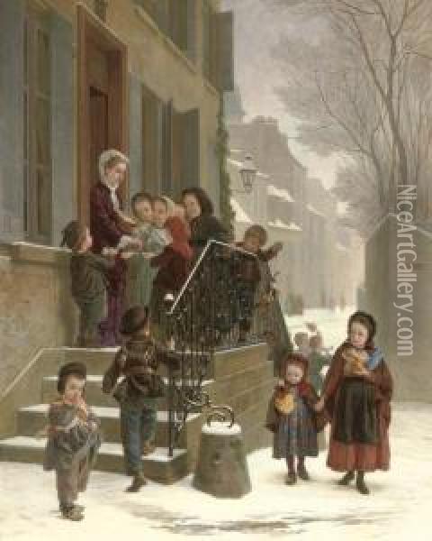 New Year's Day Oil Painting - Andre Henri Dargelas