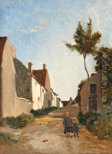 Deux Enfants Dans Un Village Oil Painting - Frederic Bazille