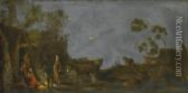 Hirten An Einemlagerfeuer Oil Painting - Leonaert Bramer
