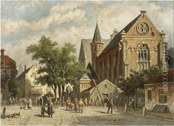 Achter De Kerk, Haarlem Oil Painting - Adrianus Eversen