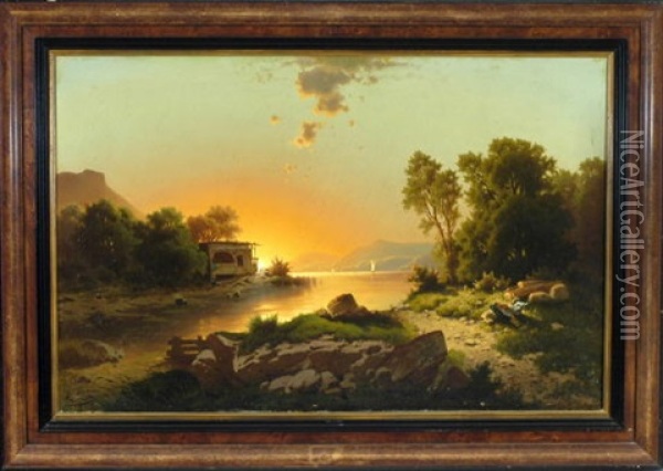 Abendstimmung Am See Oil Painting - Anton Pick