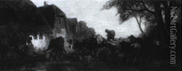 Viehherde Auf Einer Dorfstrase Oil Painting - Christian Friedrich Mali