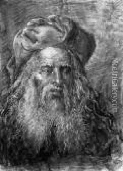 Portrait Of A Bearded Old Man, Bust Length, Wearing A Turban Oil Painting - Leonaert Bramer