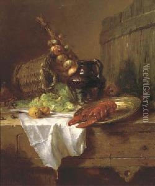 A Kitchen Still Life With Lobster Oil Painting - Maria Vos