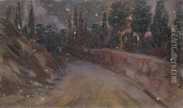 Strada In Notturno Oil Painting - Ferdinando Paolieri