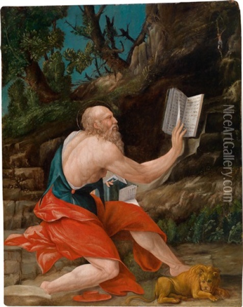 Der Heilige Hieronymus Oil Painting - Girolamo Mazzola Bedoli