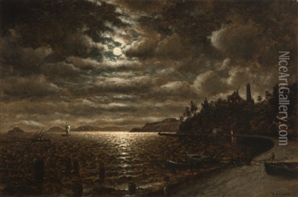 Northern California Cove In The Moonlight Oil Painting - William Alexander Coulter
