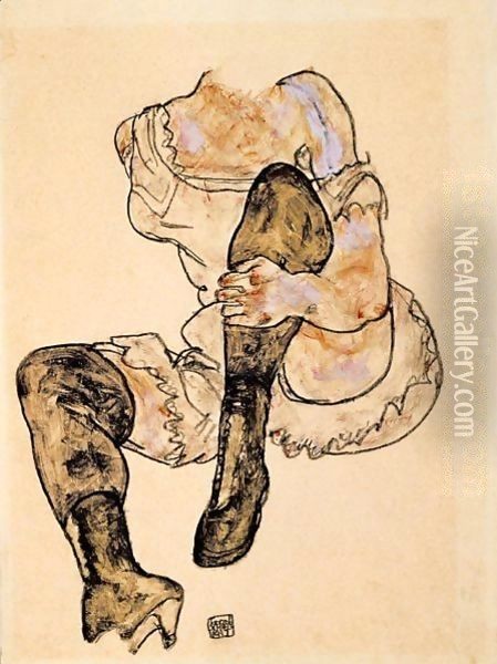 Sitzende Mit Angezogenem Linken Bein (Torso) Oil Painting - Egon Schiele