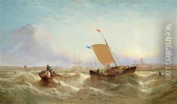 Fishing Boats Off Portsmouth Harbour Oil Painting - George Clarkson Stanfield