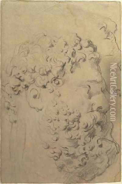 Studies of the head and profile of the Farnese Hercules by Glycon, verso, 1606-08 Oil Painting - and Snyders, F. Rubens, Peter Paul