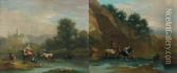 Le Passage Du Gue Oil Painting - Nicolaes Berchem