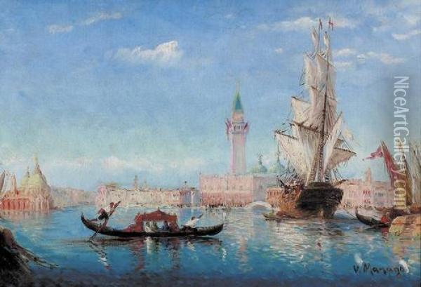 Gondoliere Im Bacino Di San Marco. Oil Painting - Vincent Manago