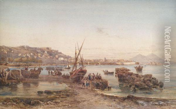 Die Bucht Von Neapel Im Abendlicht Oil Painting - Hermann David Salomon Corrodi