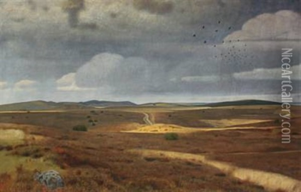 Danish Heath, Jutland. On The Plain Near Trehoje Oil Painting - Charles Godfredsen