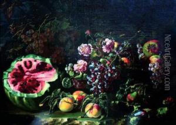 Nature Morte Aux Fruits Et Aux Fleurs Oil Painting - Bartolomeo Castelli Spadino