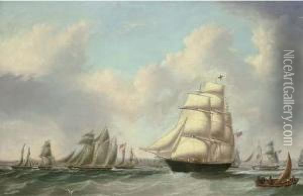 Ships Of The Fleet Of George Brown And Harrison In The Mersey Offliverpool Oil Painting - Joseph Heard