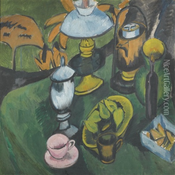Stilleben Mit Lampe (still-life With Lamp) Oil Painting - Ernst Ludwig Kirchner