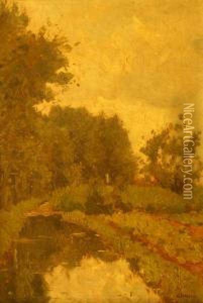 Landschap Met Watertje. Gesigneerd En Gedateerd '12 Oil Painting - Jan Sirks