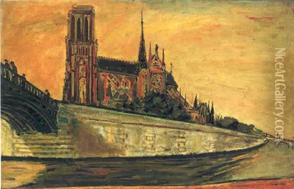 La Cathedrale De Notre Dame De Paris Oil Painting - Abraham Mintchine