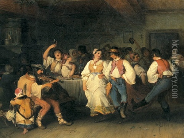 Ungarischer Tanz In Der Bauernstube Oil Painting - Johann Baptist Wengler