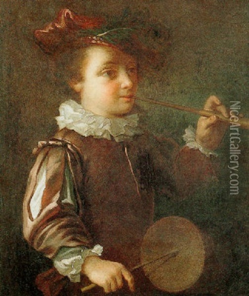 Young Boy Playing A Pipe And Tabor Oil Painting - Alexis Grimou