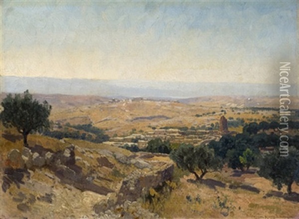 Jerusalem Landscape Oil Painting - Josef Krieger