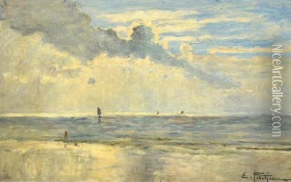 Fillette Regardant La Mer Oil Painting - Edmond Marie Petitjean