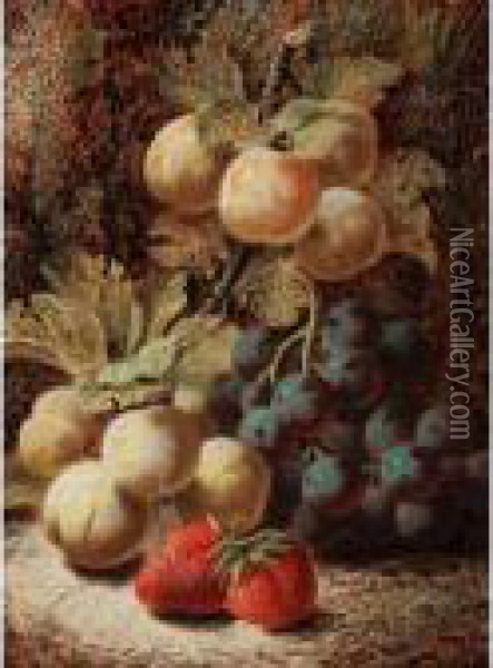 Still Life With Plums, Grapes And Strawberries Oil Painting - Oliver Clare