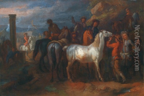 Pferdemarkt Oil Painting - Pieter van Bloemen