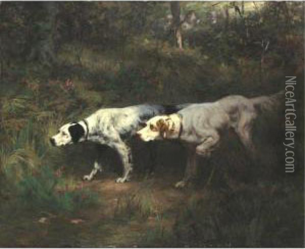 Setters Standing Woodcock Oil Painting - Percival Leonard Rosseau