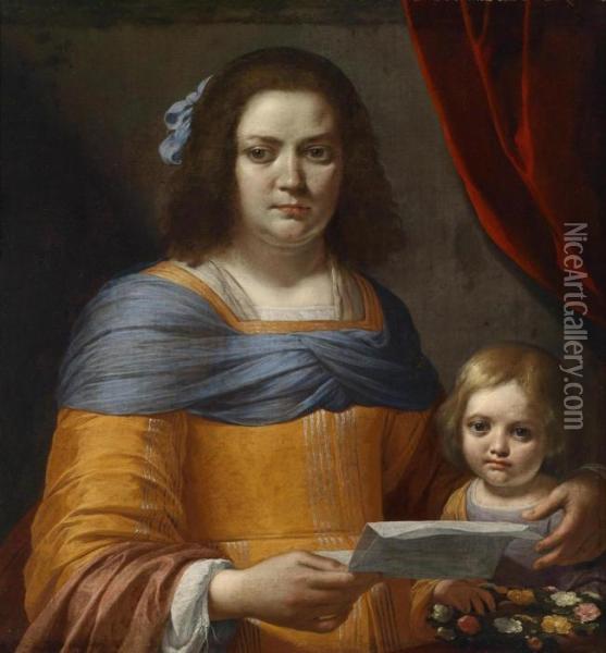 Portrait Of A Woman And Child Oil Painting - Pier Francesco Cittadini Il Milanese