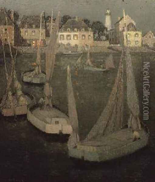 Brittany Port by Moonlight Oil Painting - Henri Eugene Augustin Le Sidaner