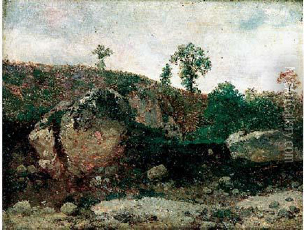 Rochers A Fontainebleau, Circa 1860-1865 Oil Painting - Henri-Joseph Harpignies