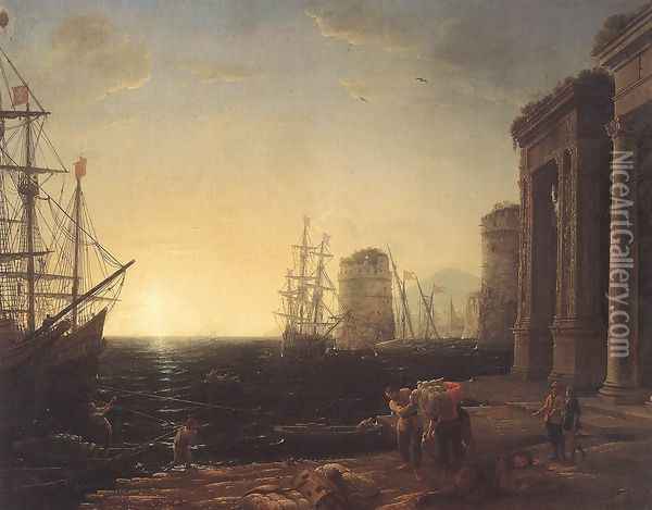 Harbour Scene at Sunset 1643 Oil Painting - Claude Lorrain (Gellee)