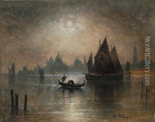 Lagune Von Venedig Bei Mondlicht Oil Painting - Karl Heilmayer