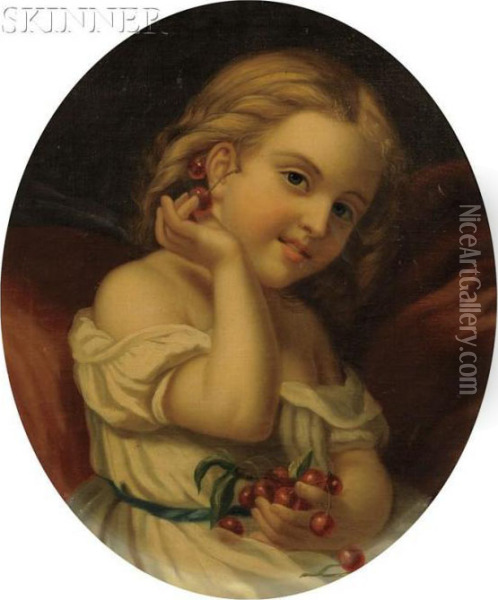 Portrait Of A Young Girl With Cherries Oil Painting - Etienne Adolphe Piot