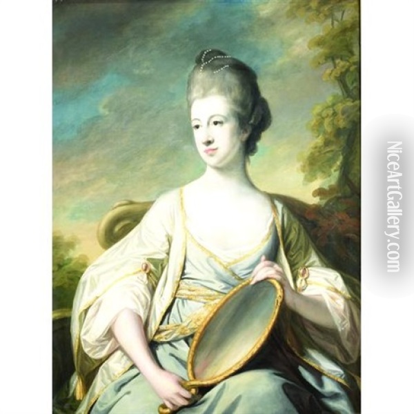 A Portrait Of Mary Dering Holding A Looking Glass Oil Painting - Francis Cotes