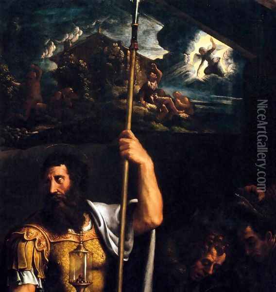 Adoration of the Shepherds (detail) Oil Painting - Giulio Romano (Orbetto)