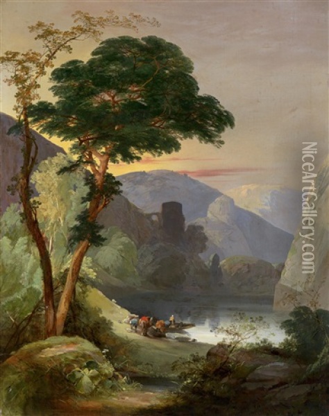 Ein Gebirgssee In Den Italienischen Alpen Oil Painting - Frederick Lee Bridell