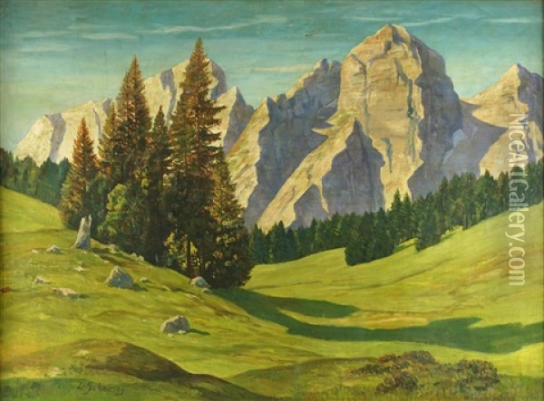 Hochgebirgslandschaft Im Sonnigen Licht Oil Painting - Leopold Scheiring
