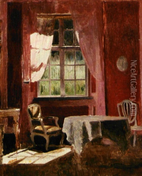 Interior Fra Liselund, Elisabeth De La Calmettes Sovevaerelse Oil Painting - Peter Vilhelm Ilsted