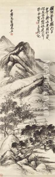 Landscape In The Style Of Wu Zhen Oil Painting - Wu Changshuo