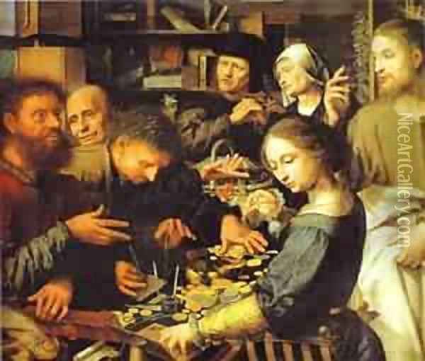 Jesus Summons Matthew To Leave The Tax Office 1536 Oil Painting - Jan Sanders Van Hemessen