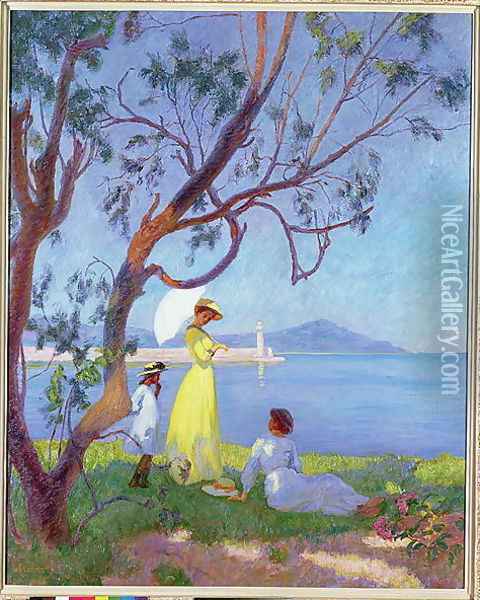 Ladies by the Seashore, 1910 Oil Painting - Andre Roberty