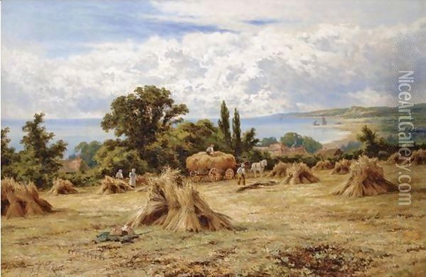 Harvest Time On The Sussex Coast Oil Painting - Henry Hillier Parker