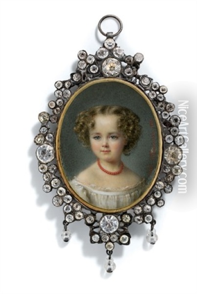 Emma Marie De Polignac, Aged Four, In White Off-the-shoulder Dress Oil Painting - Cecile Villeneuve