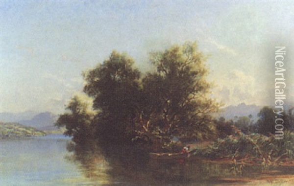 Landschaft Mit Baumgruppe Und Boot Am Vierwaldstattersee, Kussnachterbucht Oil Painting - Niklaus von Pfyffer