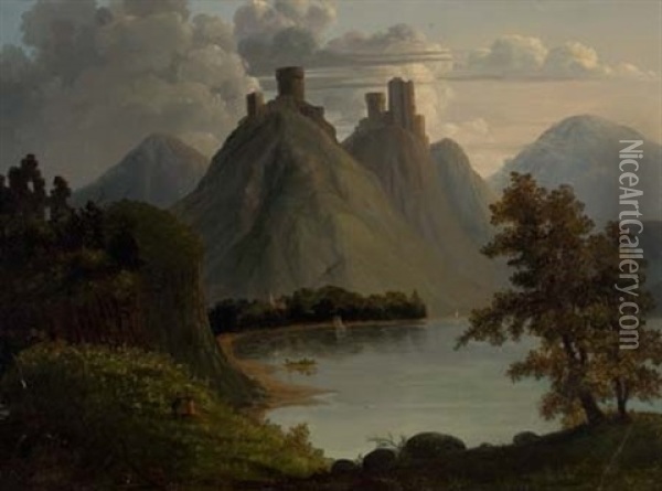 Liebenstein And Sternenfels On The Rhine Oil Painting - Joseph Rusling Meeker