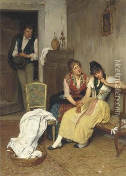 After The Quarrel Oil Painting - Eugen von Blaas